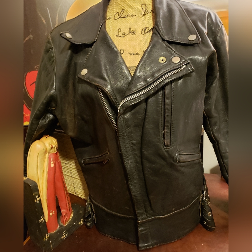 Vintage•Collectors {TT Leathers🇬🇧} Black Leather Jacket, S/M